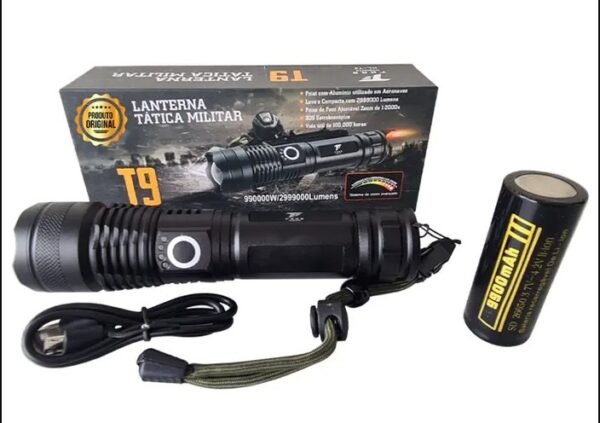 Lanterna Tática T9 Militar Mais Forte do Mundo Led Recarregável USB