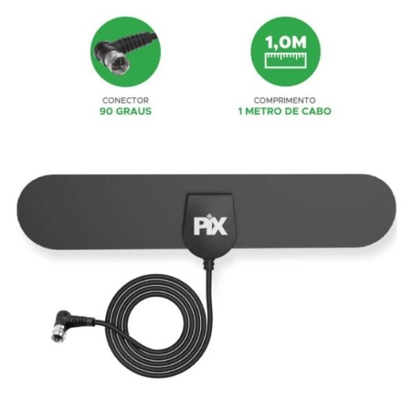 Antena Digital Interna HDTV Ultra Slim (cabo 1m) Conector F 90° - PIX - Imagem 3