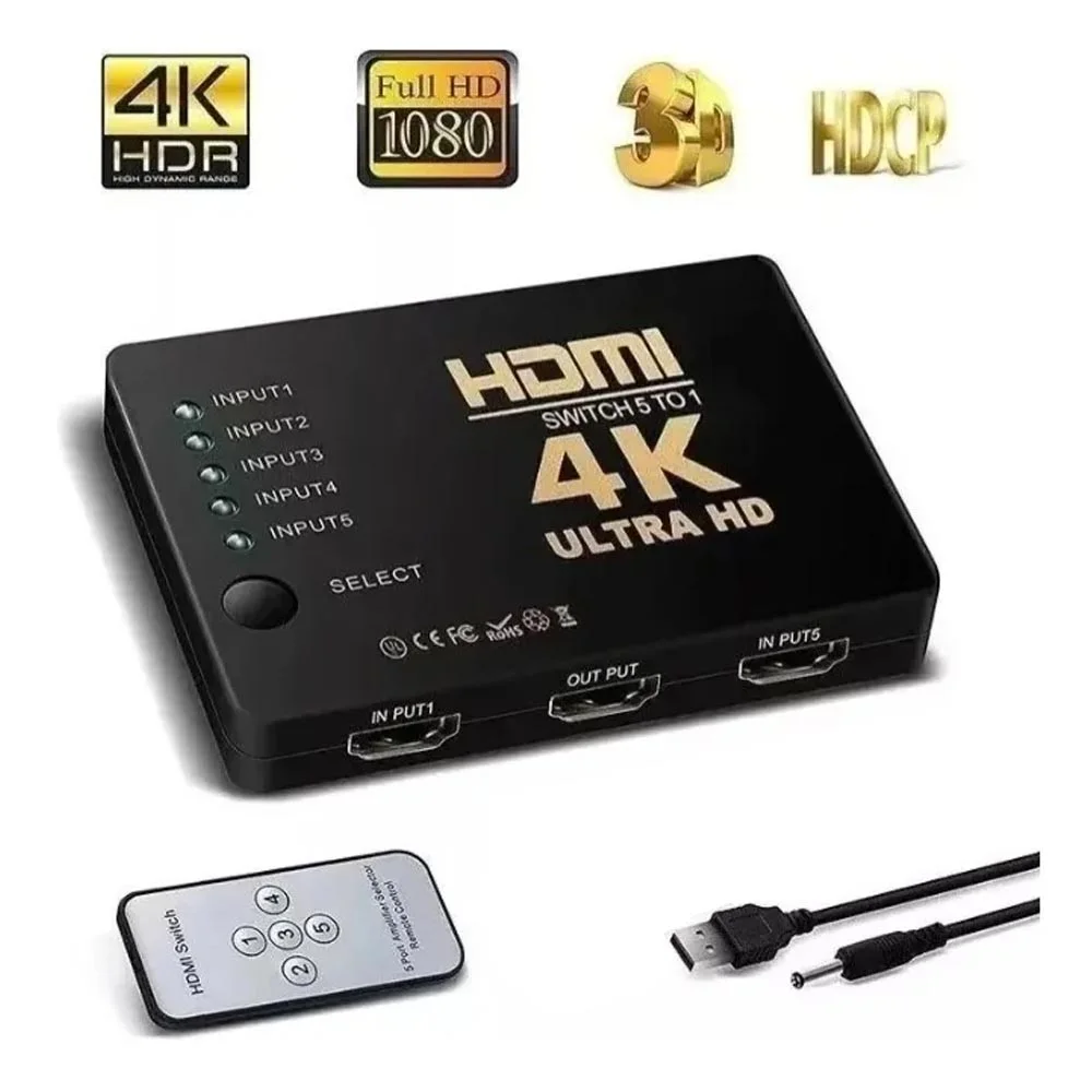 Hub Switch HDMI 5x1 HDTV Ultra HD 4K c/ Controle Remoto - Imagem 3