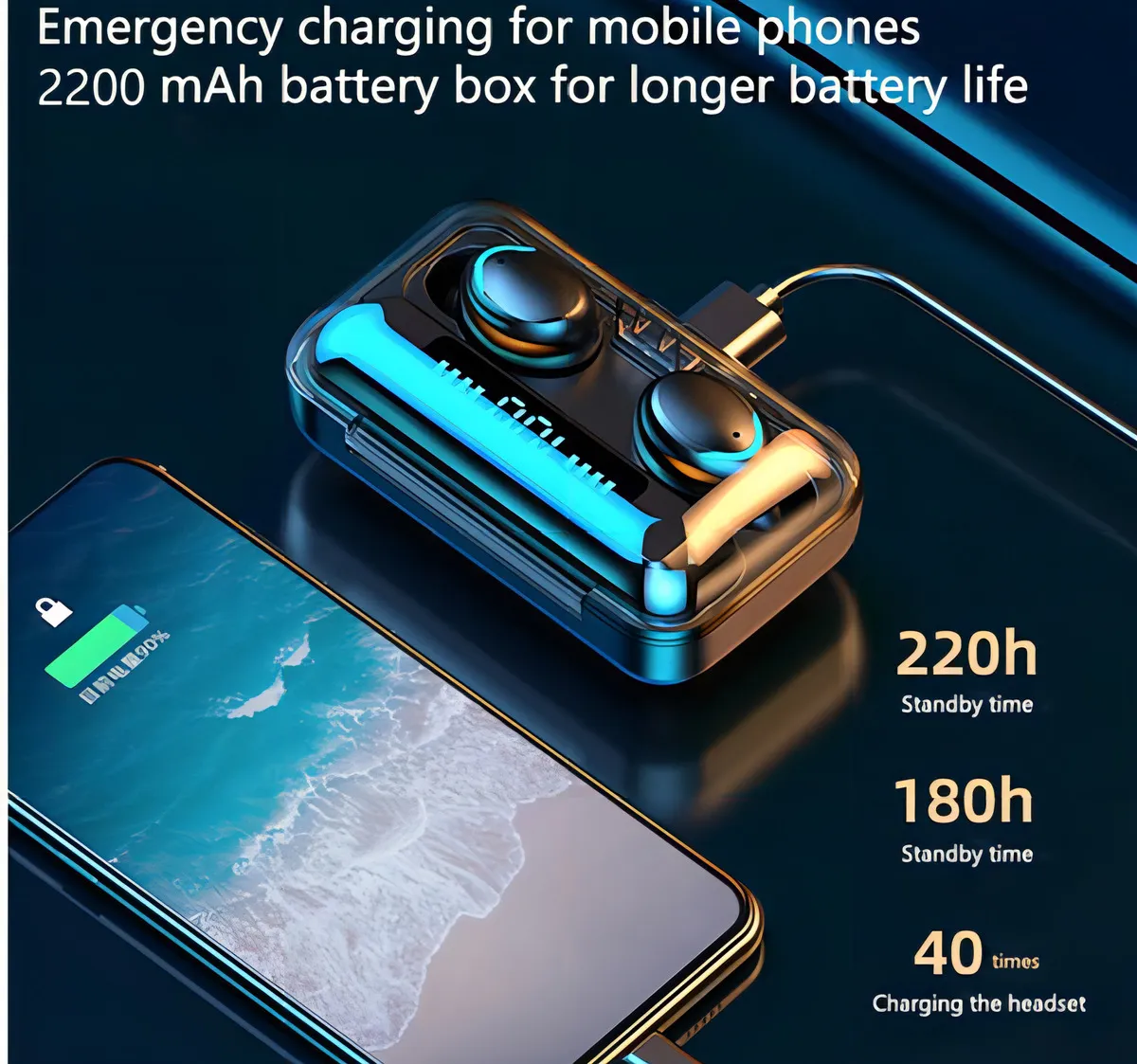 Fone de Ouvido Bluetooth c/ Microfone e PowerBank - Imagem 3