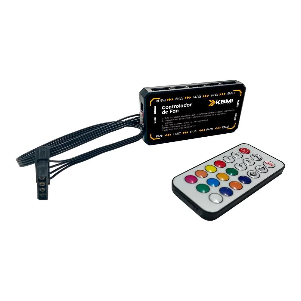 Controladora de Fan RGB KBM! GAMING 5V 6 Pinos com LED e Controle Remoto - KGAS002PT