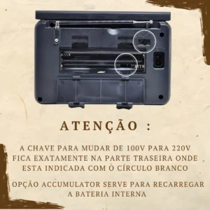 Rádio Portátil Retrô Vintage AM/FM Bluetooth USB Marrom