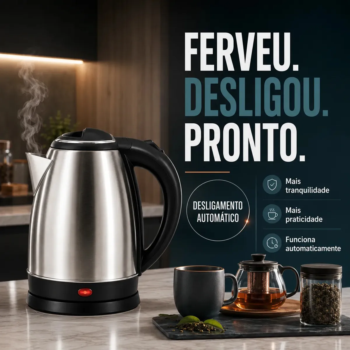 Chaleira Elétrica 1000w 1,8 Litros Aço Inox 127V - Imagem 4