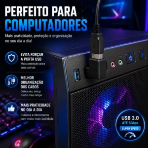 Adaptador USB 3.0 Fêmea X Macho 90° Em L X-Cell