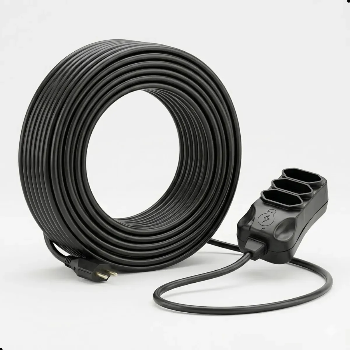 Extensão Elétrica 30 Metros Reforçada 3 Tomadas Cabo Resistente 10a 20a Bivolt