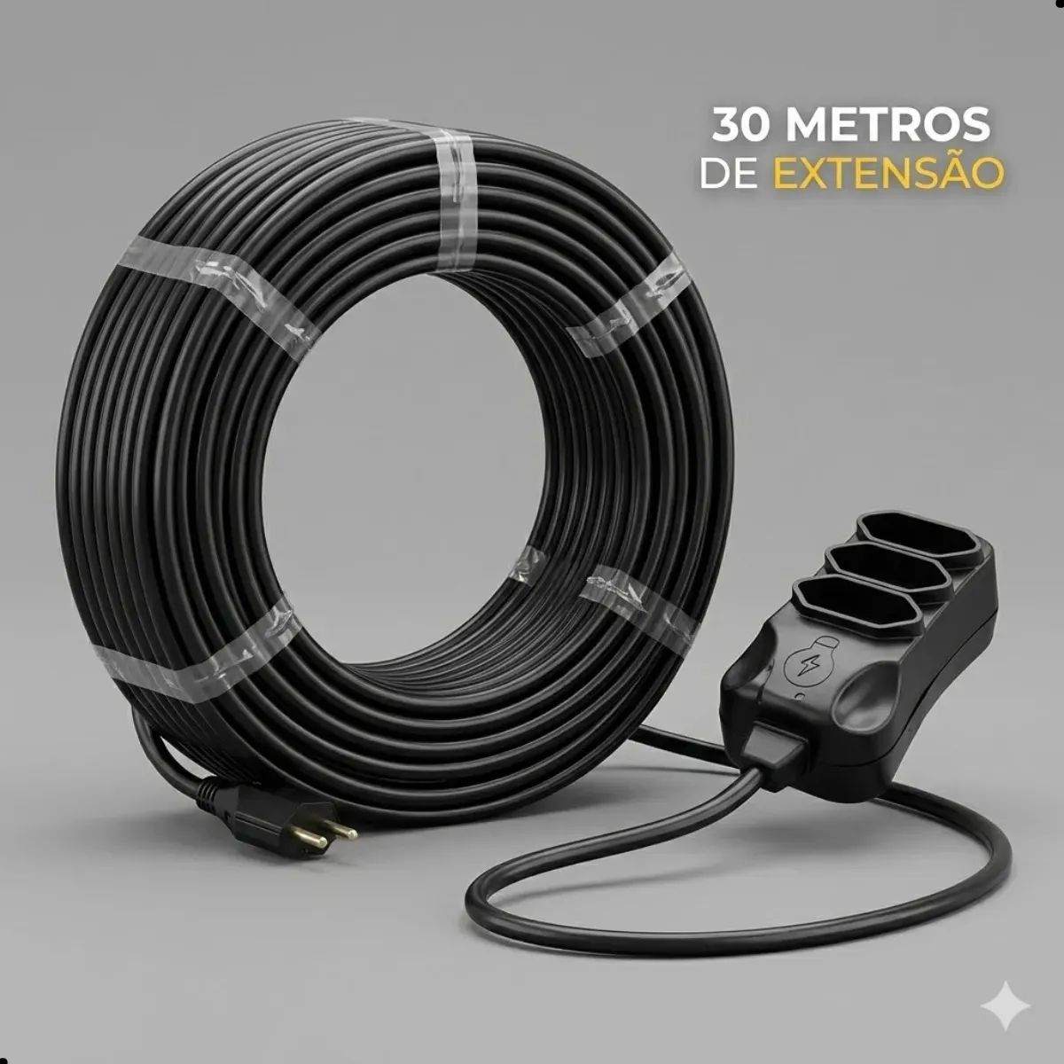 Extensão Elétrica 30 Metros Reforçada 3 Tomadas Cabo Resistente 10a 20a Bivolt - Imagem 2