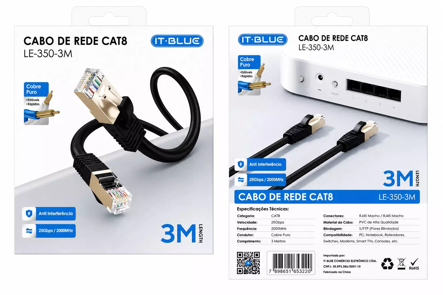 Cabo de rede CAT8 3M IT-BLUE LE-350-3M