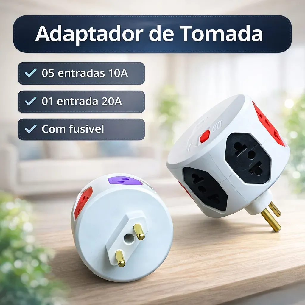 Adaptador de Tomada 6 Entradas 10A/20A (Com Fusível) Resistente - Imagem 4