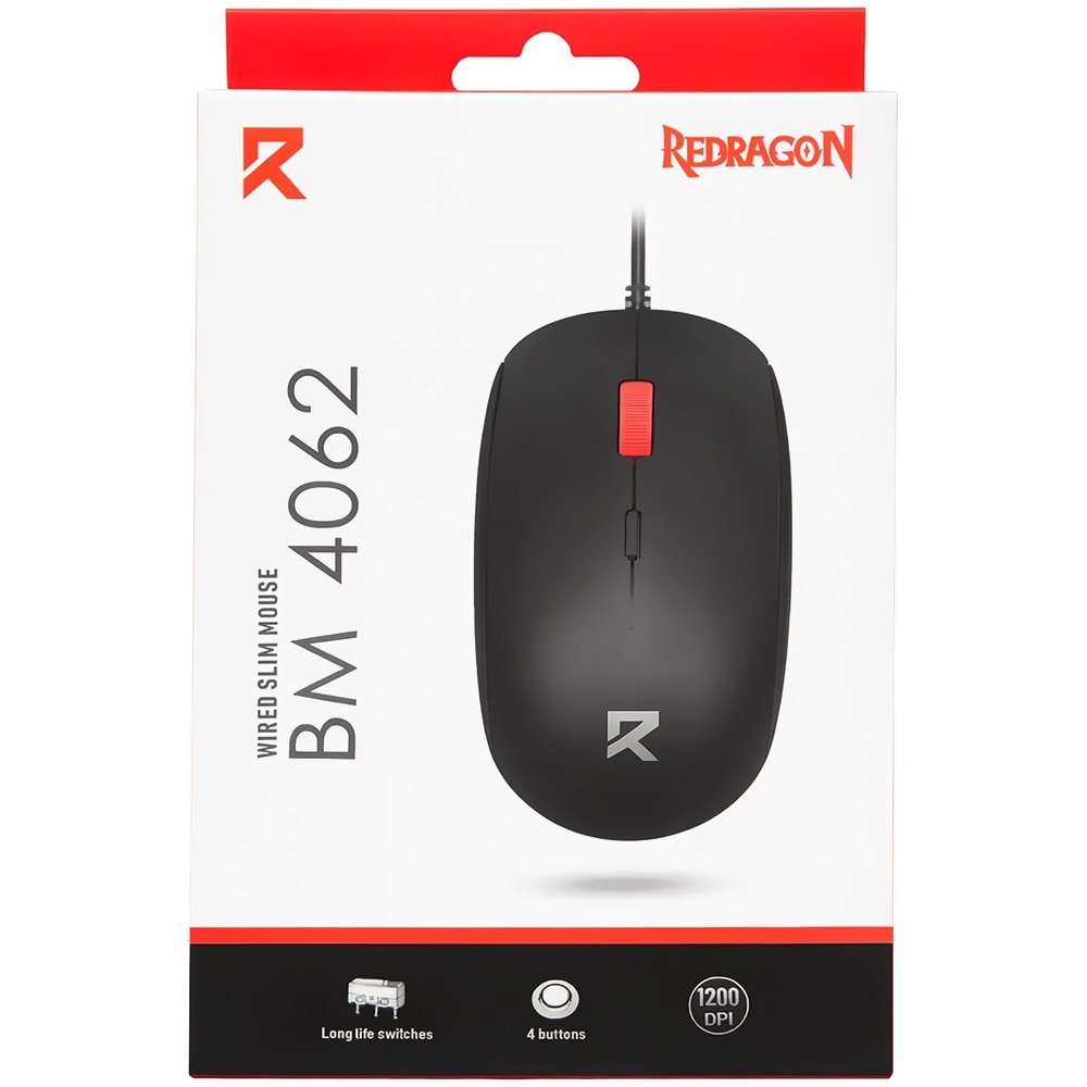 Mouse Wired Slim Mode Redragon BM-4062 (com Fio USB) 1200 DPI Preto - Imagem 2