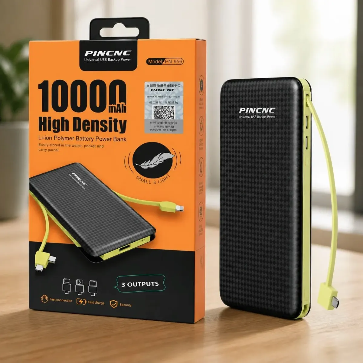Power Bank Portátil 10000mAh 3 em 1 PINCNC PN-956 Preto - Imagem 2