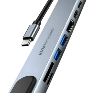 Adaptador Tipo-C 8 em 1 com HDMI 4K, RJ45, USB 3.0, Leitor de Cartões e PD 3.0