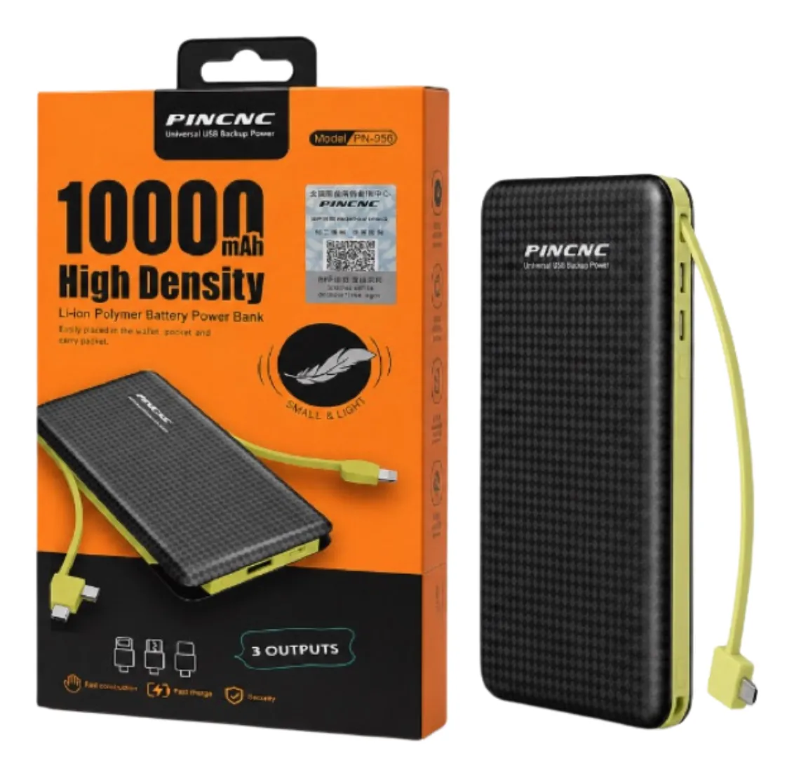 Power Bank Portátil 10000mAh 3 em 1 PINCNC PN-956 Preto - Imagem 3
